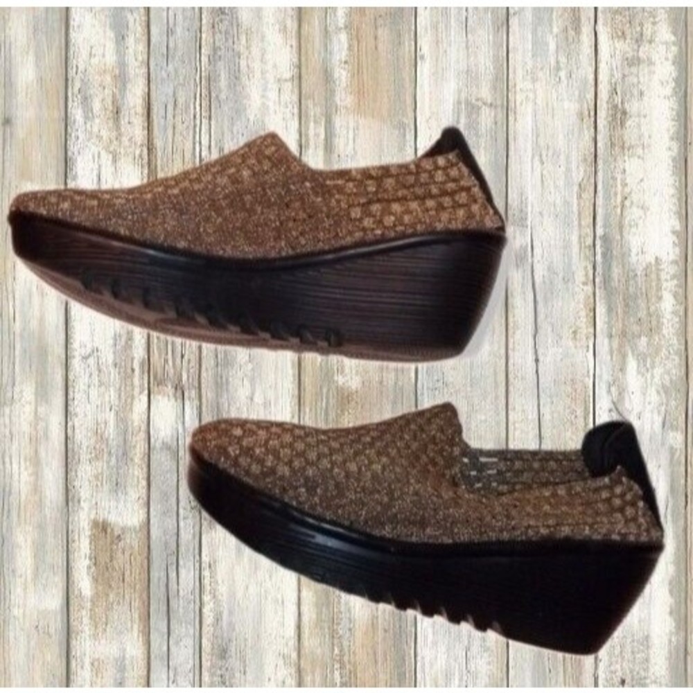 Corkys Woven Bronze Slip On Black Wedge Shoes TENT Women’s  Size 8 Comfortable
